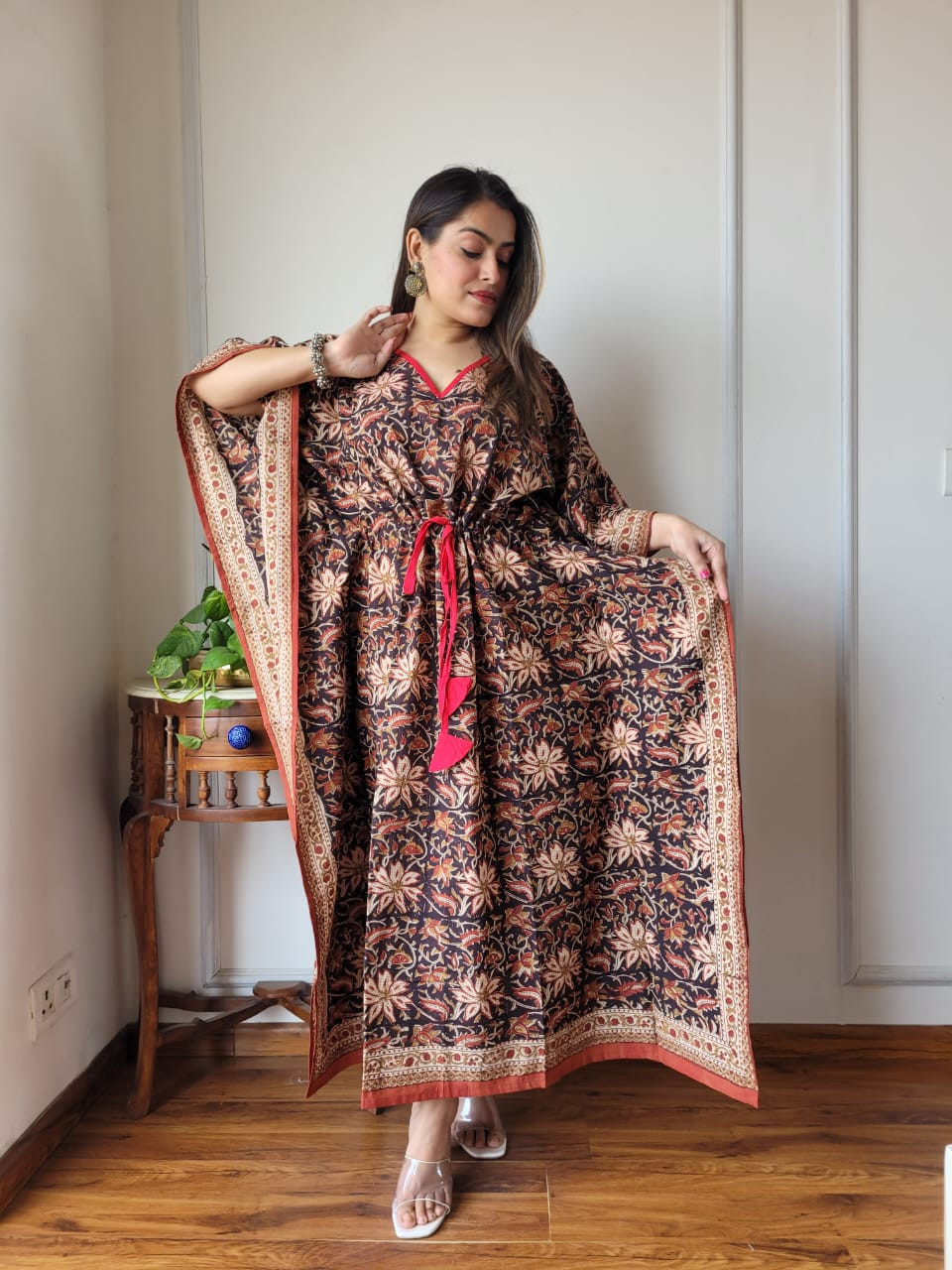 Flora Ajrak Black Loungewear Cotton Kaftan