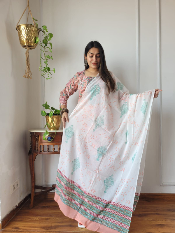 White Color Cotton Printed Suit Set