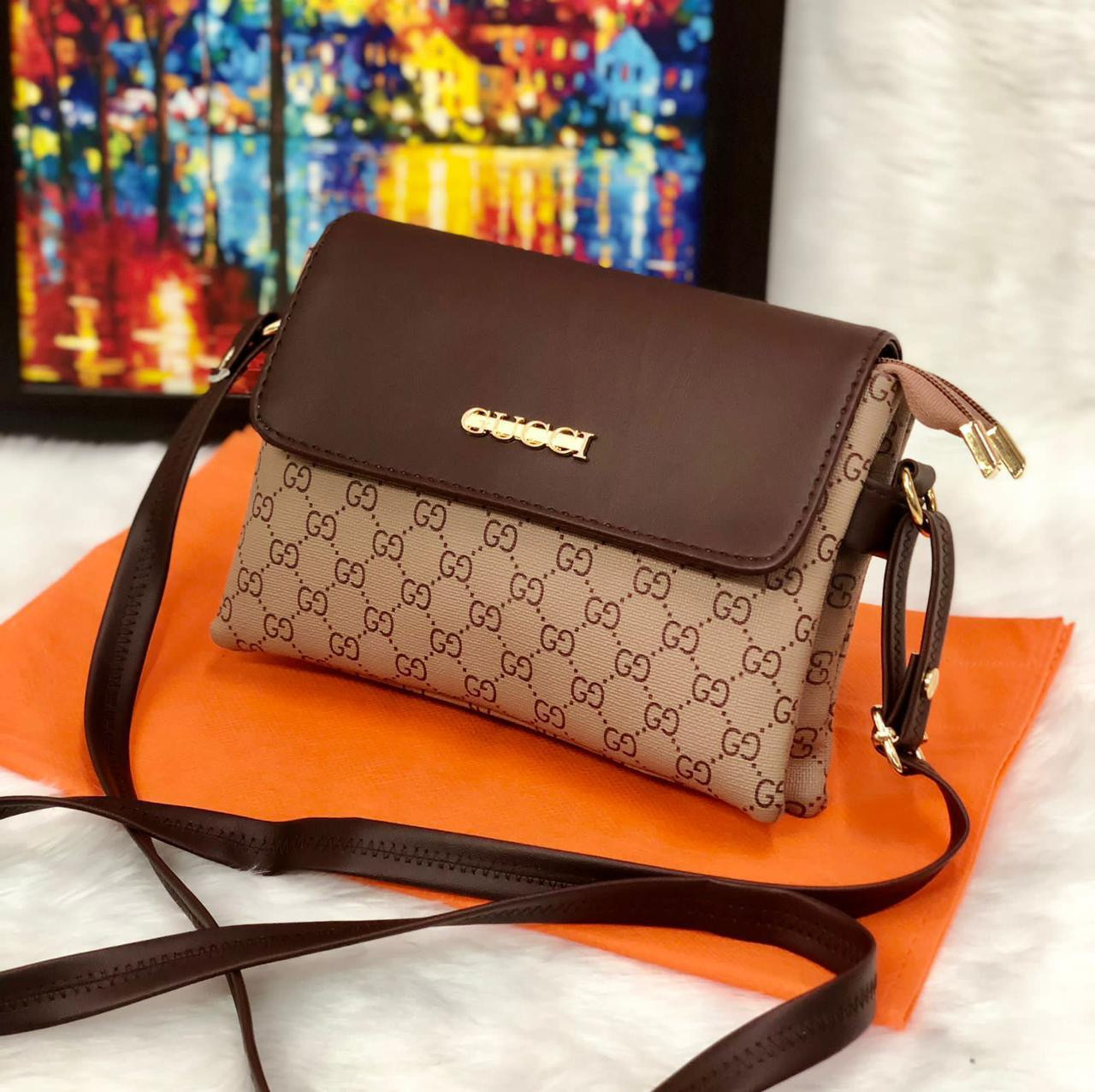 Camel and Ebony Coated Florence Flap Sling  bag