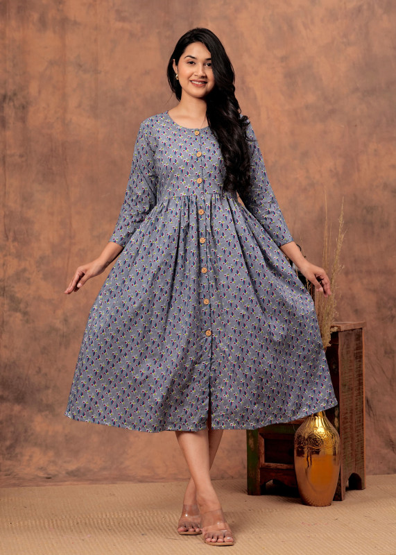 Grey-Blue Confetti Print & The "Whimsical Cotton"  one piece dress