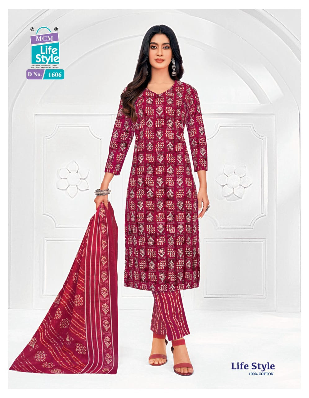 MCM Lifestyle Vol 16 Dark Red Cotton Printed Suit Set
