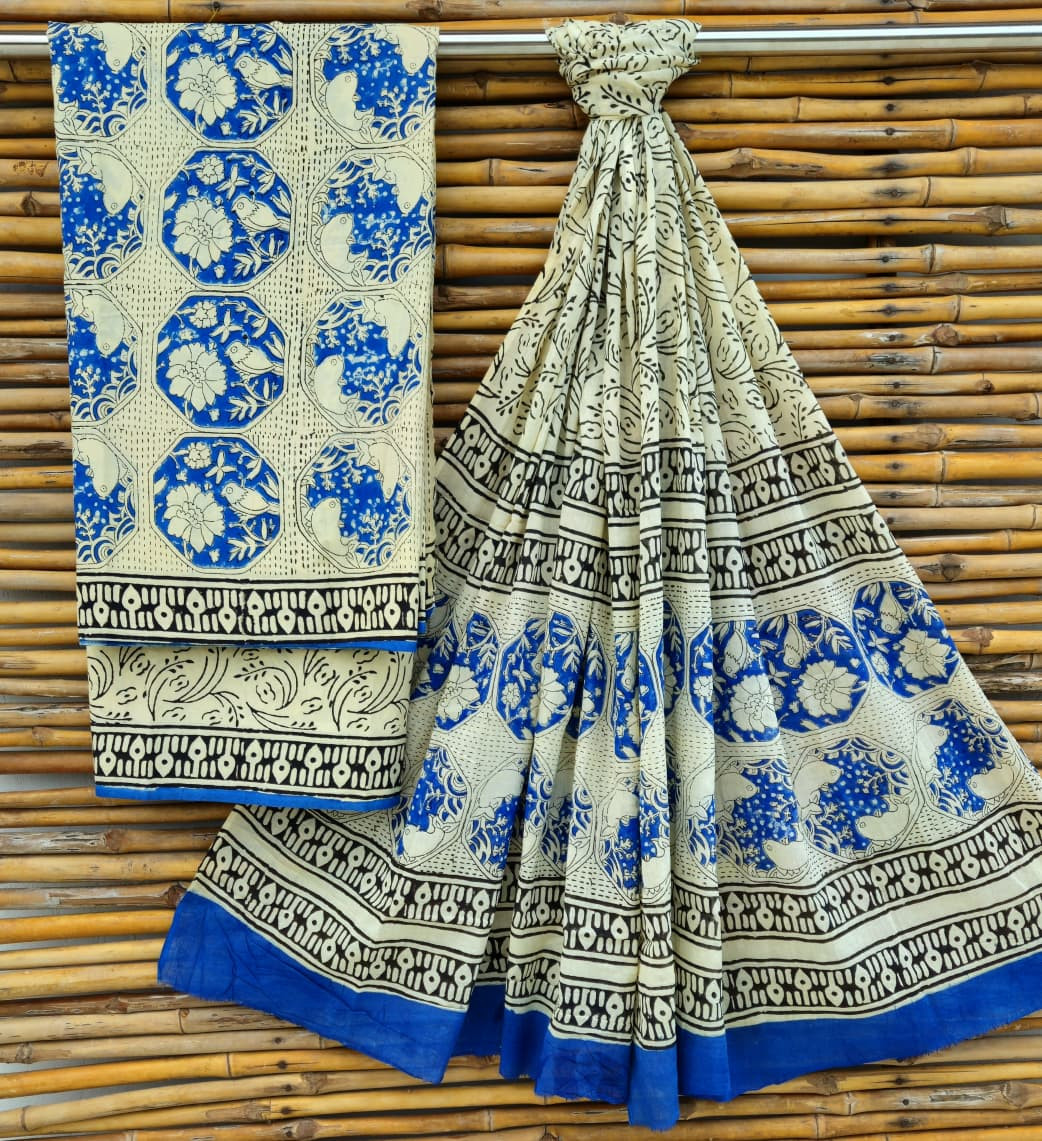 Timeless Blue and White Hand Block Cotton Suit Set