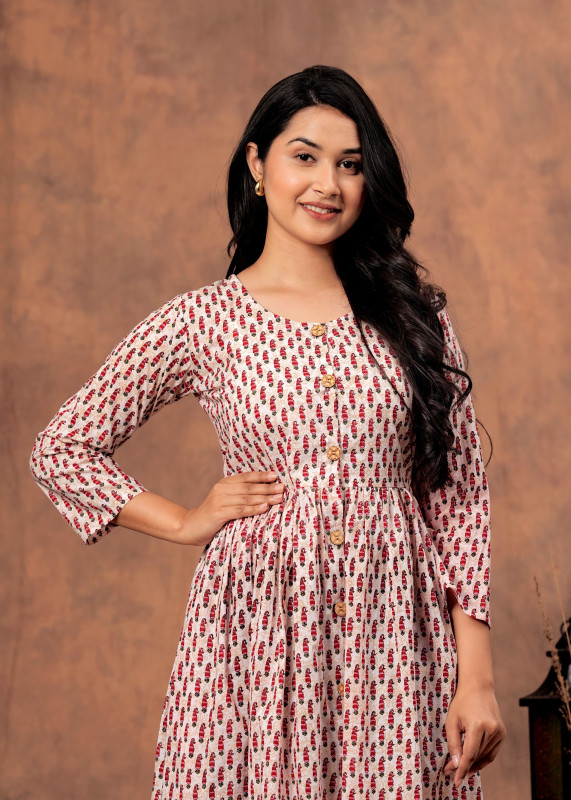 Red white and green The "Heritage Palette" Collection: Handblock Printed Cotton  one piece dress